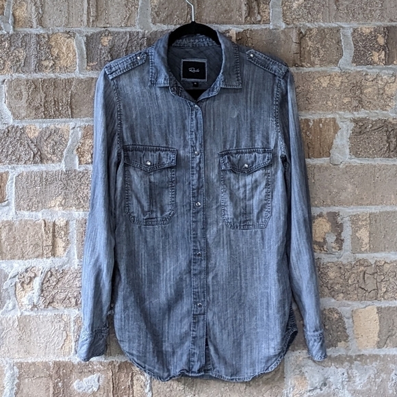 Rails Alexandra Chambray Distressed Grey Denim Shirt Button Long Sleeve XS - Picture 7 of 7